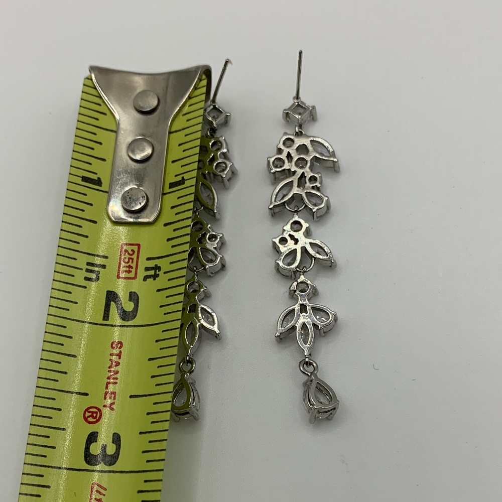 Silver-tone Rhinestone Drop Earrings - Picture 7 of 8